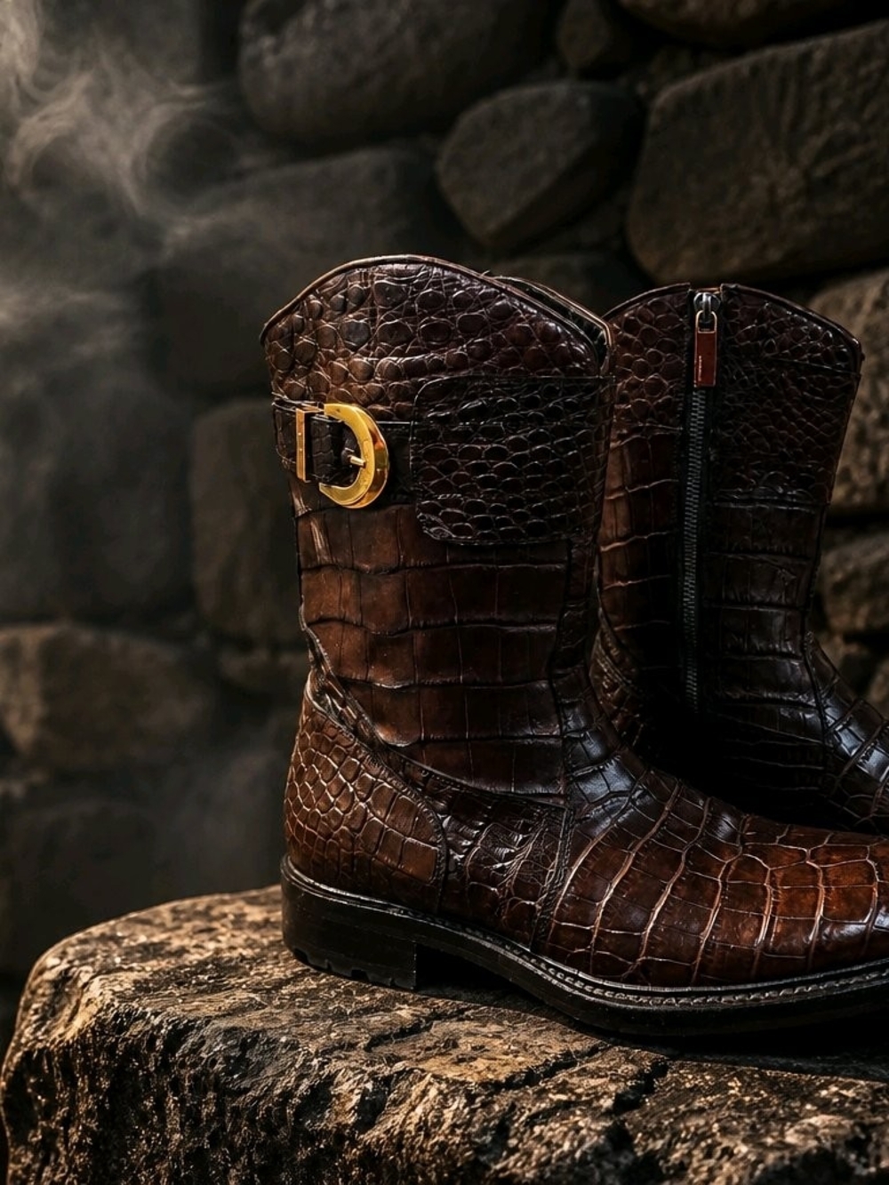 Men's Caporicci Dark Brown Croc-Embossed Leather Boots